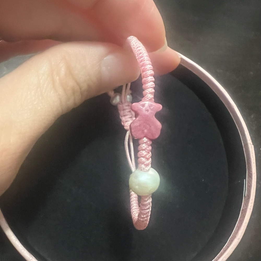 Rhodonite and Pearl Tibet Bracelet with Bear Motif (For little girls)